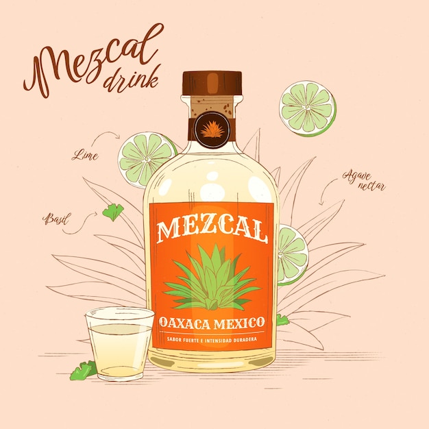 Hand drawn delicious mezcal illustration