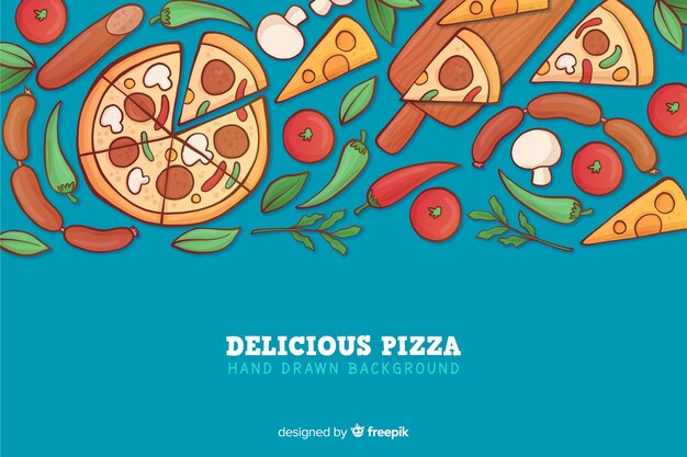 Hand drawn delicious pizza background