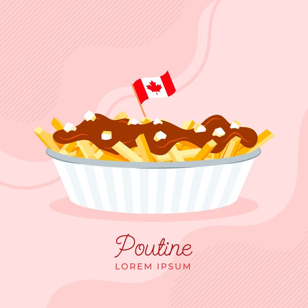 Hand drawn delicious poutine illustration with flag