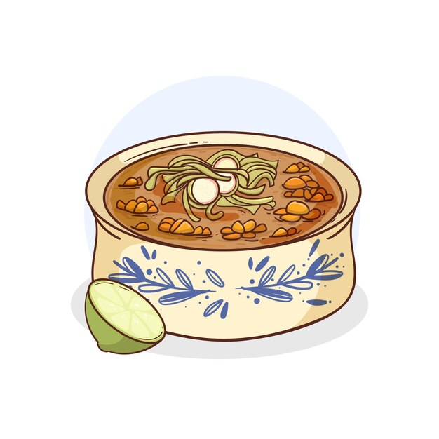 Hand drawn delicious pozole illustration