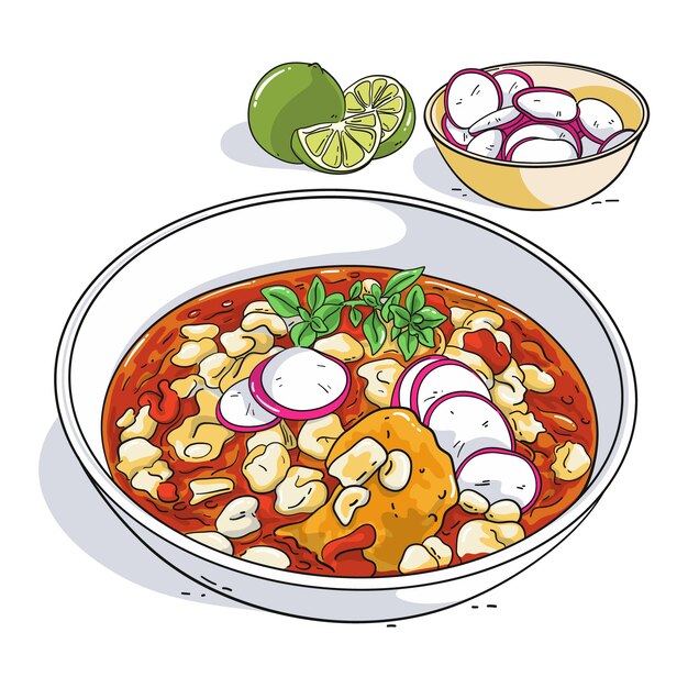 Hand drawn delicious pozole illustration