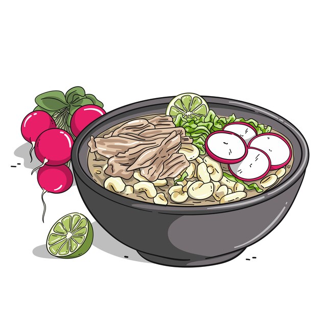 Hand drawn delicious pozole illustration