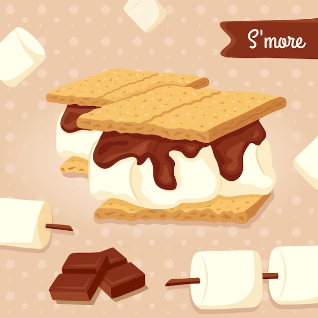 Hand drawn delicious s'more set illustration