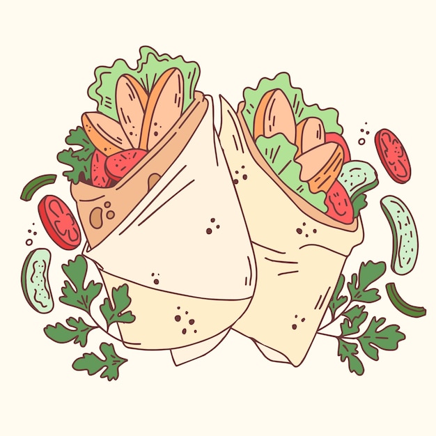 Free Vector hand drawn delicious shawarma illustration