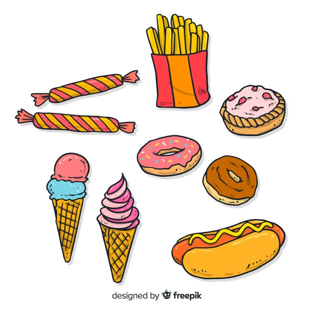 Hand drawn delicious snack collection