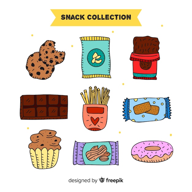 Free vector hand drawn delicious snack collection