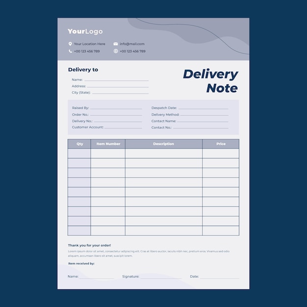 Hand drawn delivery note template