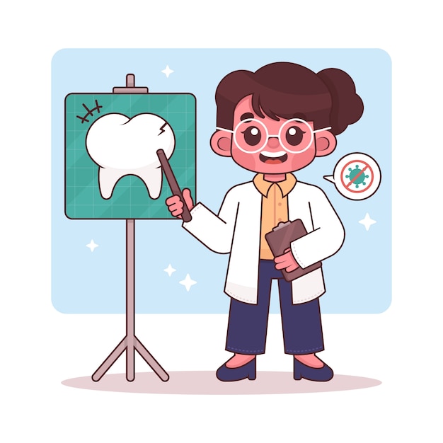 Hand drawn dentist cartoon illustration