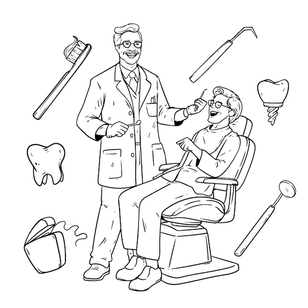 Hand drawn dentist drawing illustration