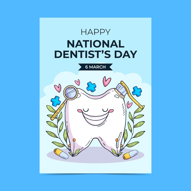 Free Vector hand drawn dentist's day vertical poster template