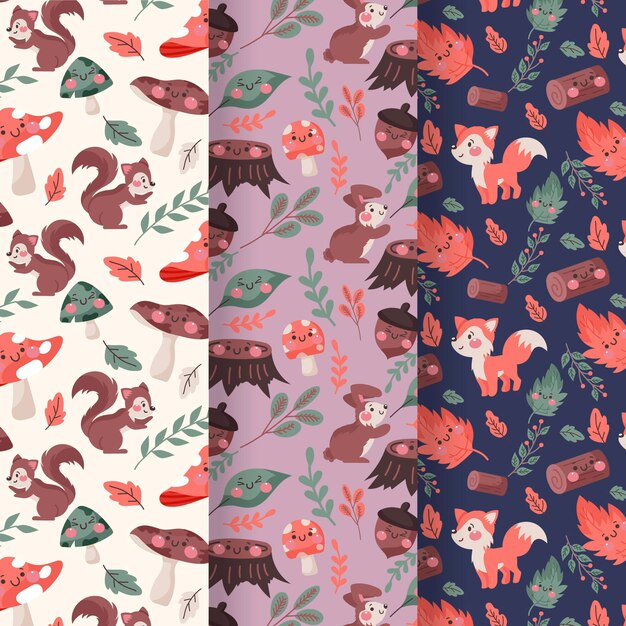 Hand drawn design autumn pattern collection