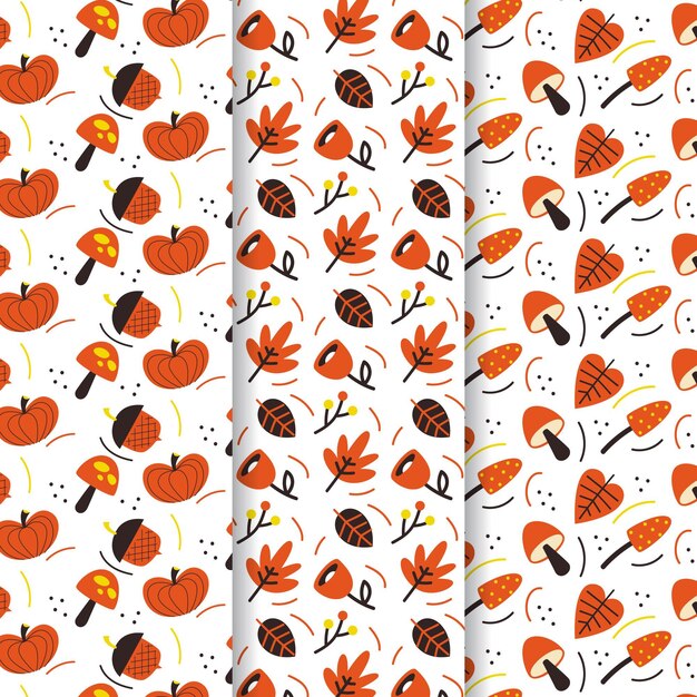 Hand drawn design autumn pattern set