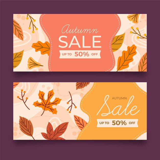 Hand drawn design autumn sale banners