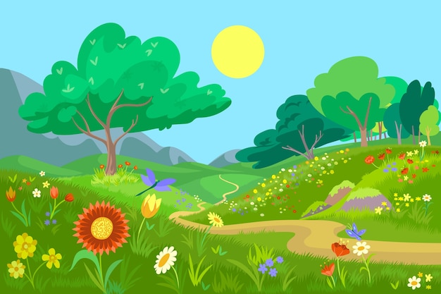 Hand drawn design beautiful spring landscape