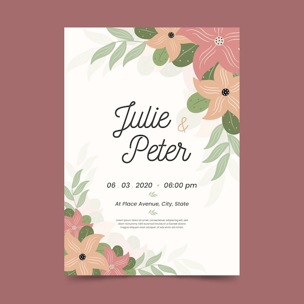 Hand drawn design colorful wedding invitation