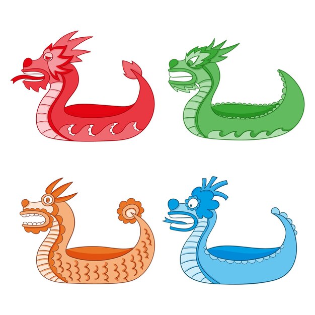 Hand drawn design dragon boat set