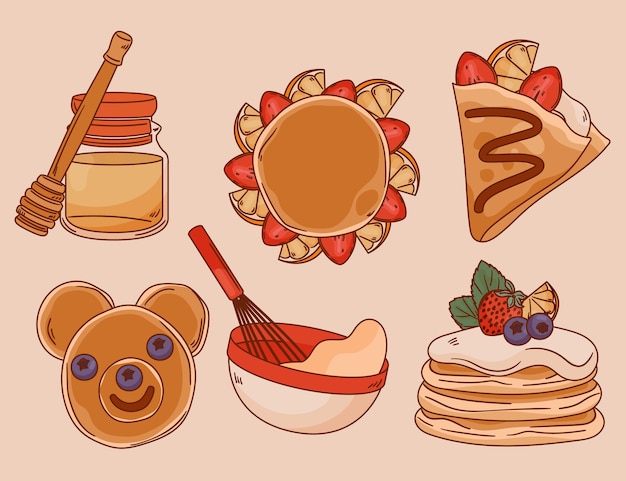 Hand drawn design elements collection for pancake day