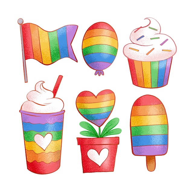 Free Vector hand drawn design elements collection for pride month celebration