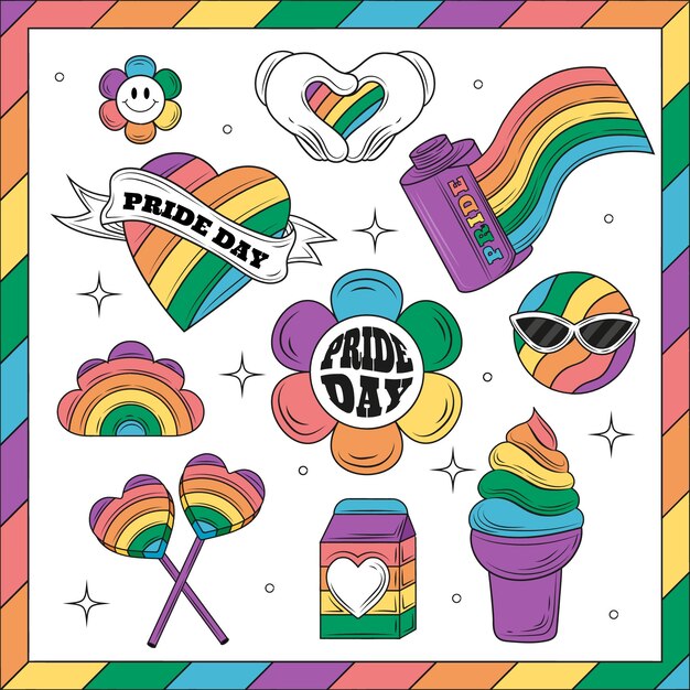 Hand drawn design elements collection for pride month celebration