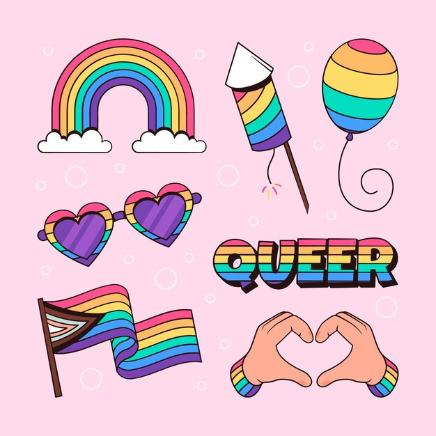 Hand drawn design elements collection for pride month celebration