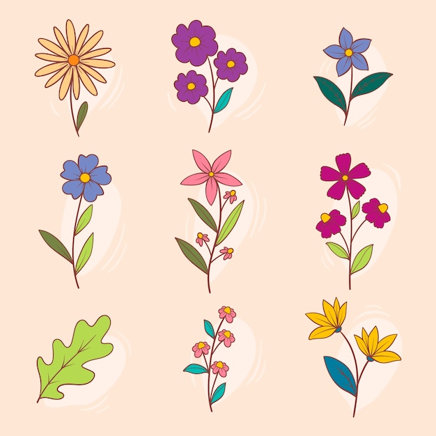 Free vector hand drawn design elements collection for springtime season