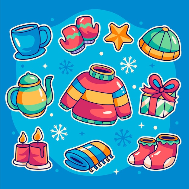 Free vector hand drawn design elements collection for winter season