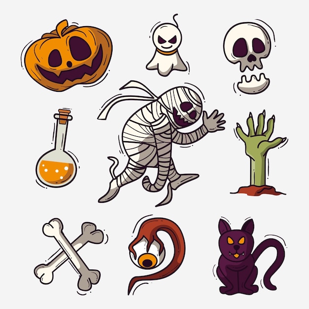 Free Vector hand drawn design halloween element collection