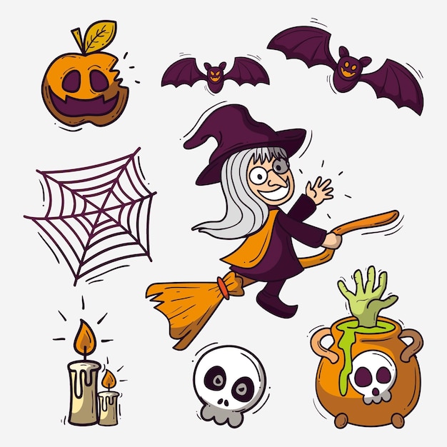 Hand drawn design halloween element set