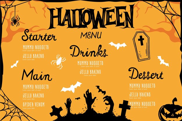 Hand drawn design halloween menu