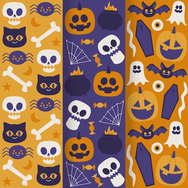 Free Vector hand drawn design halloween pattern collection