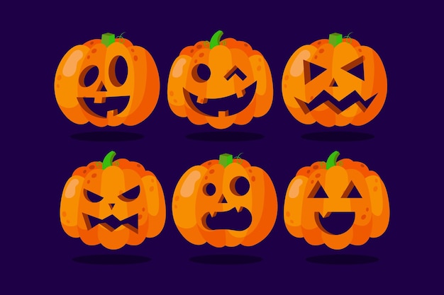 Hand drawn design halloween pumpkin set