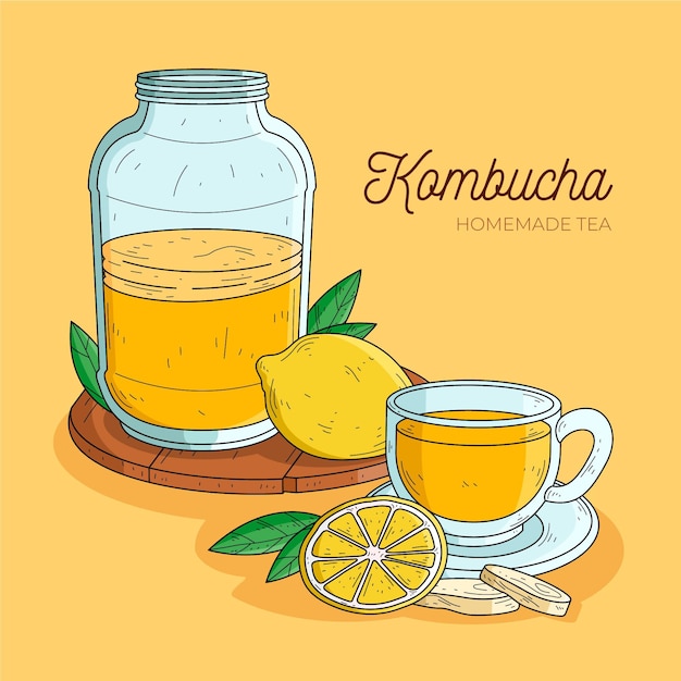 Free Vector hand drawn design kombucha tea