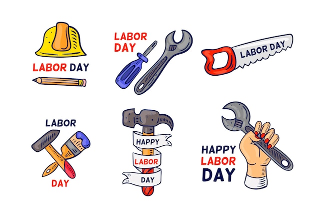 Hand drawn design labor day badges