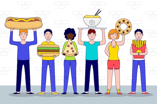 Free vector hand drawn design people with food