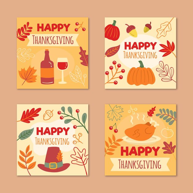 Free Vector hand drawn design thanksgiving instagram posts