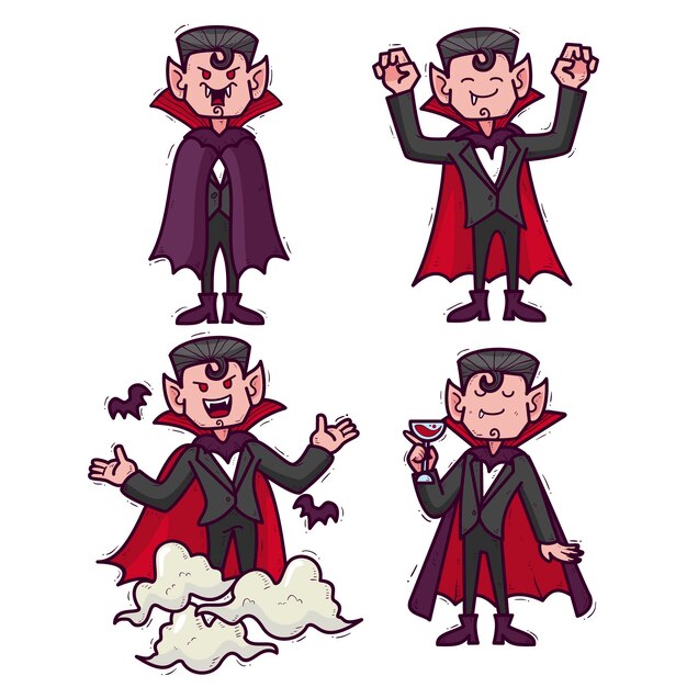 Hand drawn design vampire character set