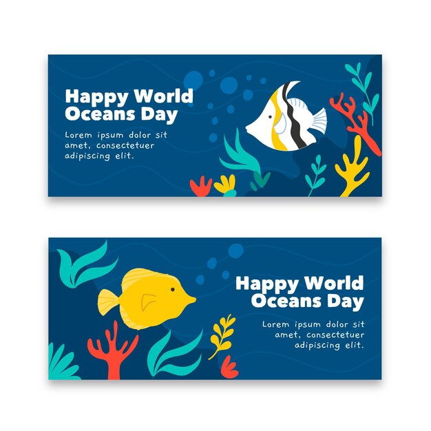 Hand drawn design world oceans day banner