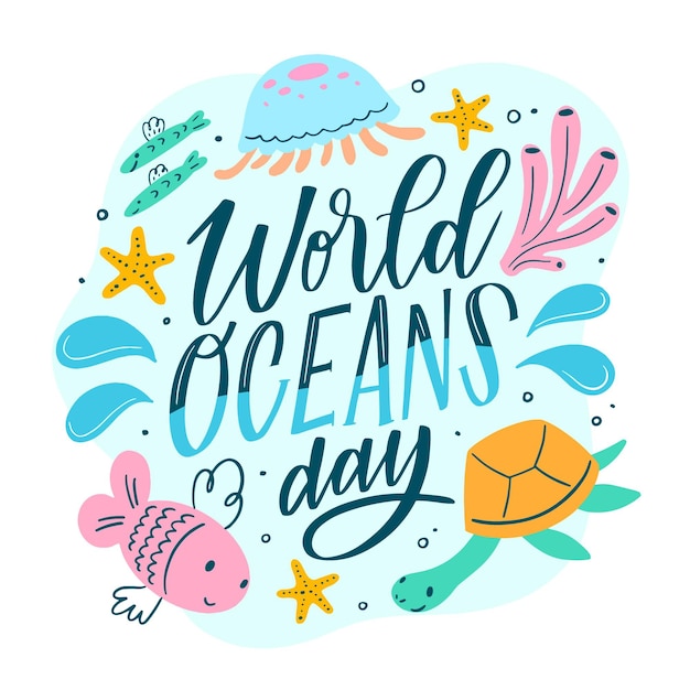 Free Vector hand drawn design world oceans day