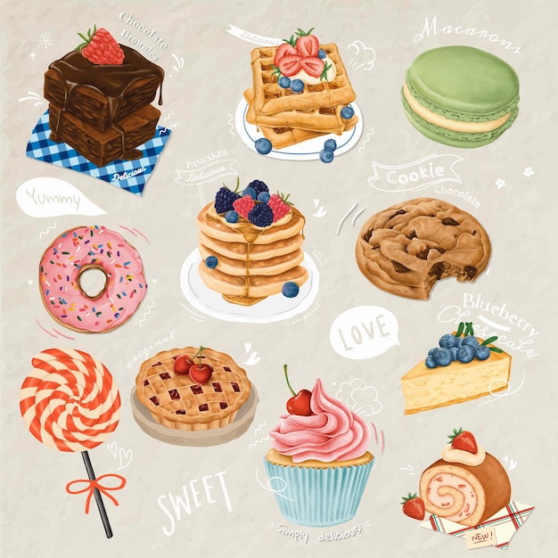 Free Vector hand drawn dessert collection