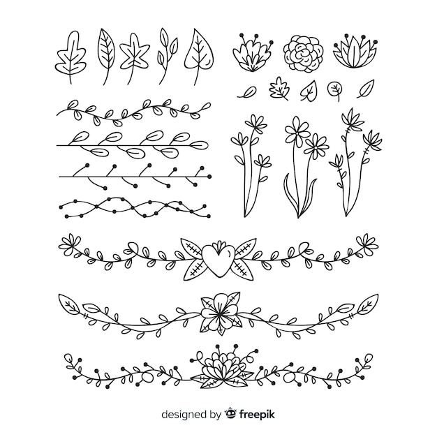 Hand drawn detailed floral ornament collection