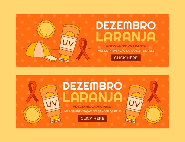 Hand drawn dezembro laranja banners set