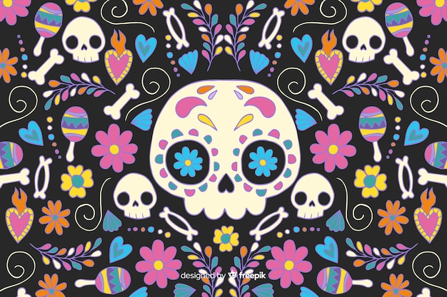 Hand drawn dia de muertos background