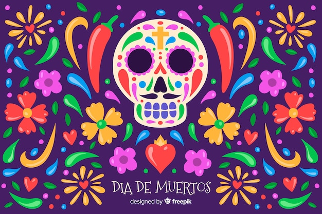 Hand drawn dia de muertos background