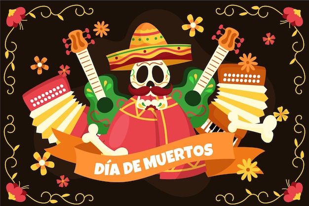 Hand drawn dia de muertos background