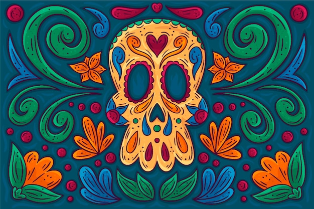 Hand drawn dia de muertos background