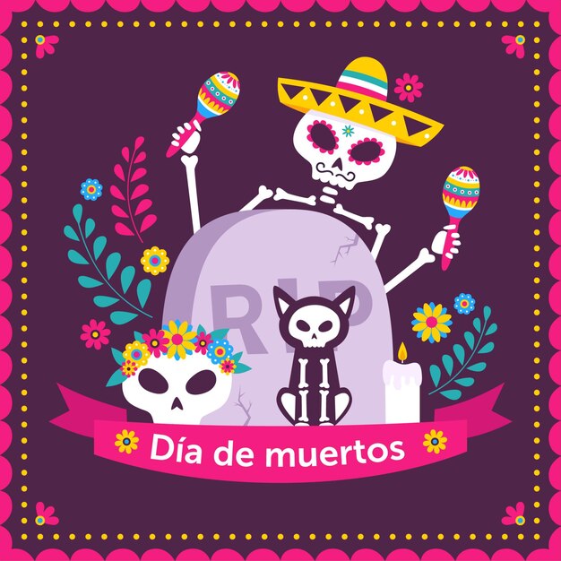 Hand drawn dia de muertos background