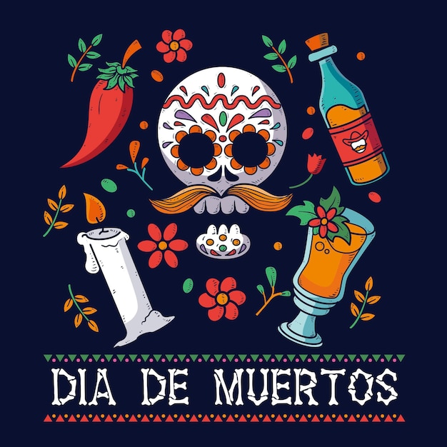 Hand drawn dia de muertos background