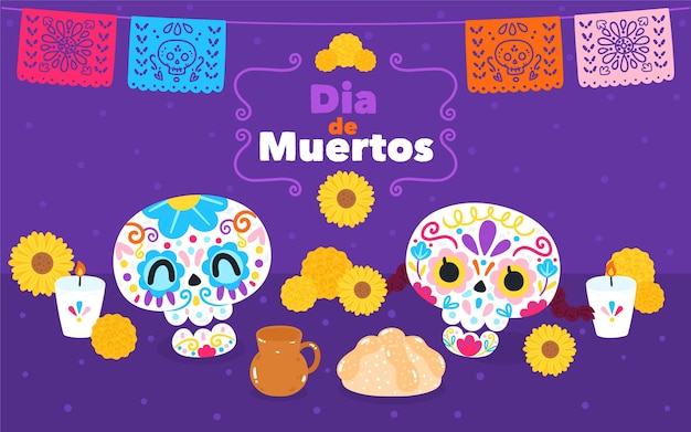 Hand drawn dia de muertos background