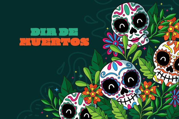 Hand drawn dia de muertos background