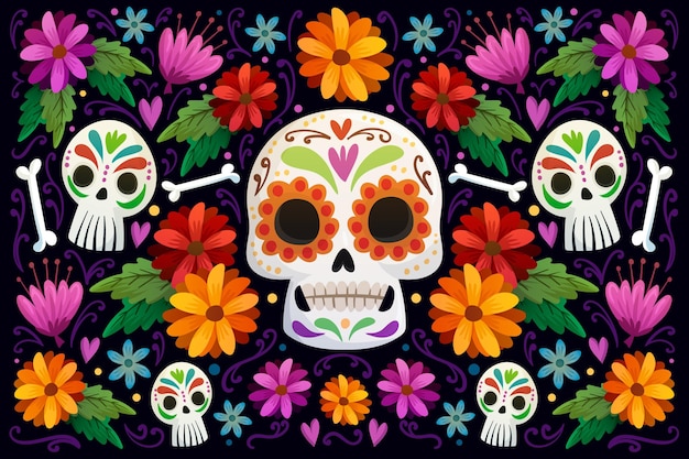 Hand drawn dia de muertos background